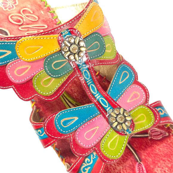 Elite by Corkys Nectar Floral Wedge Sandals Womens Size 7 Red Multi - Picture 8 of 9